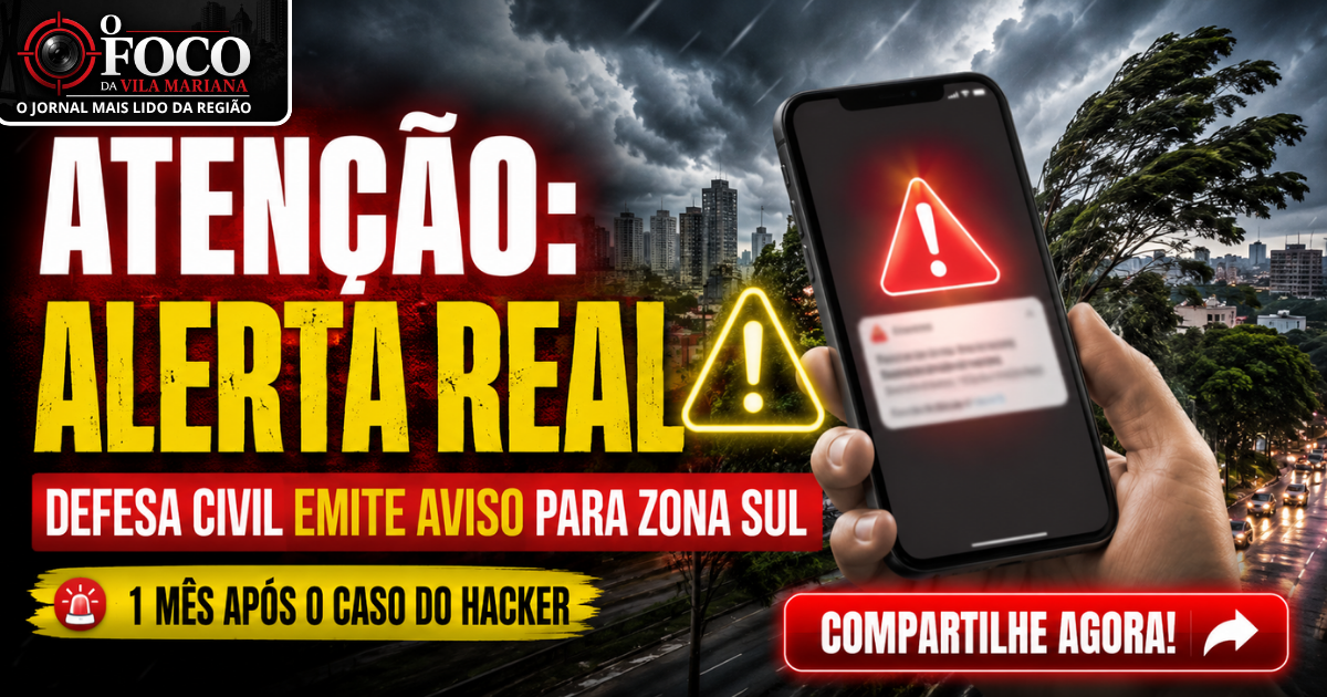 Print de celular mostrando alerta severo da Defesa Civil sobre rajadas de vento na Capital e Grande São Paulo, enviado em 29 de julho de 2026