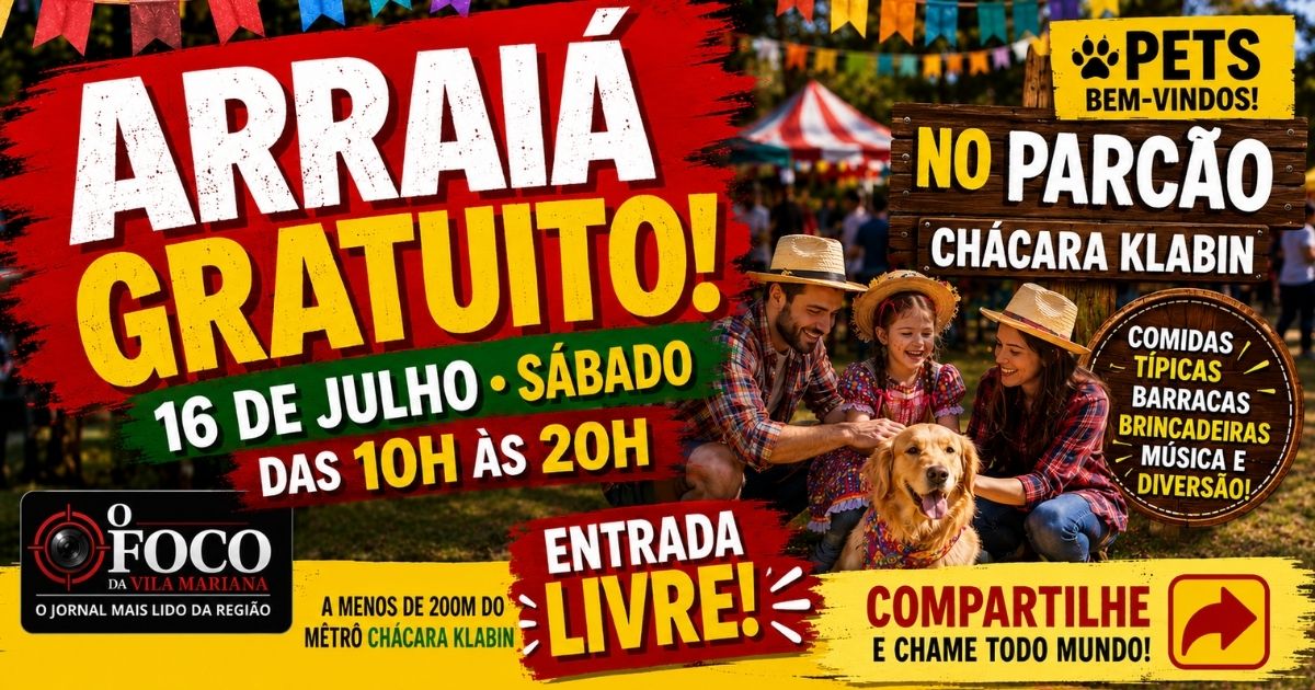 Festa julina gratuita na Chácara Klabin neste sábado: arraiá no ParCão com barracas, pets e entrada livre