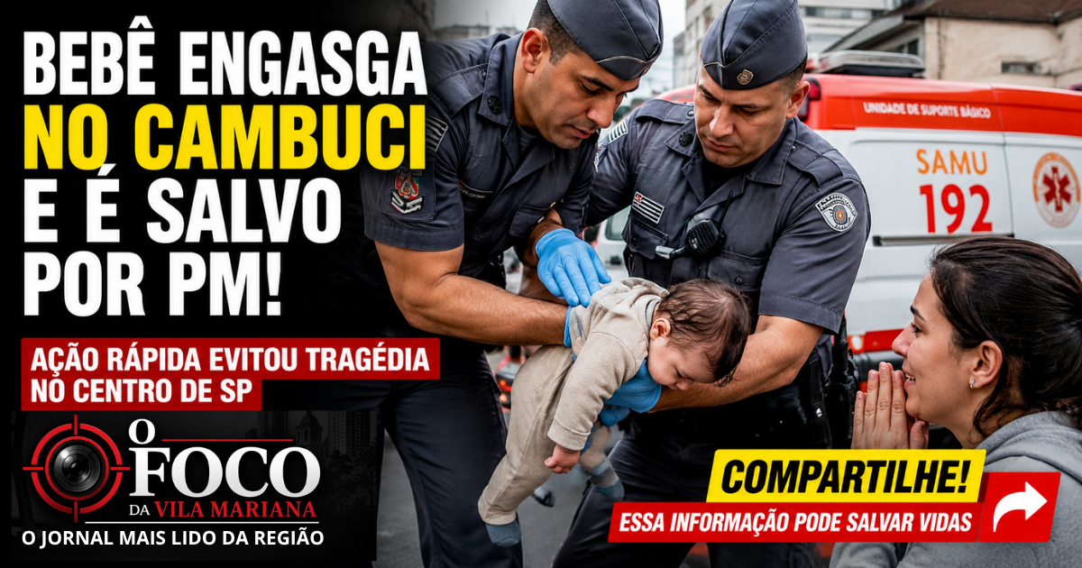 Bebê engasga no Cambuci e é salvo por PM durante patrulha em SP; caso alerta pais