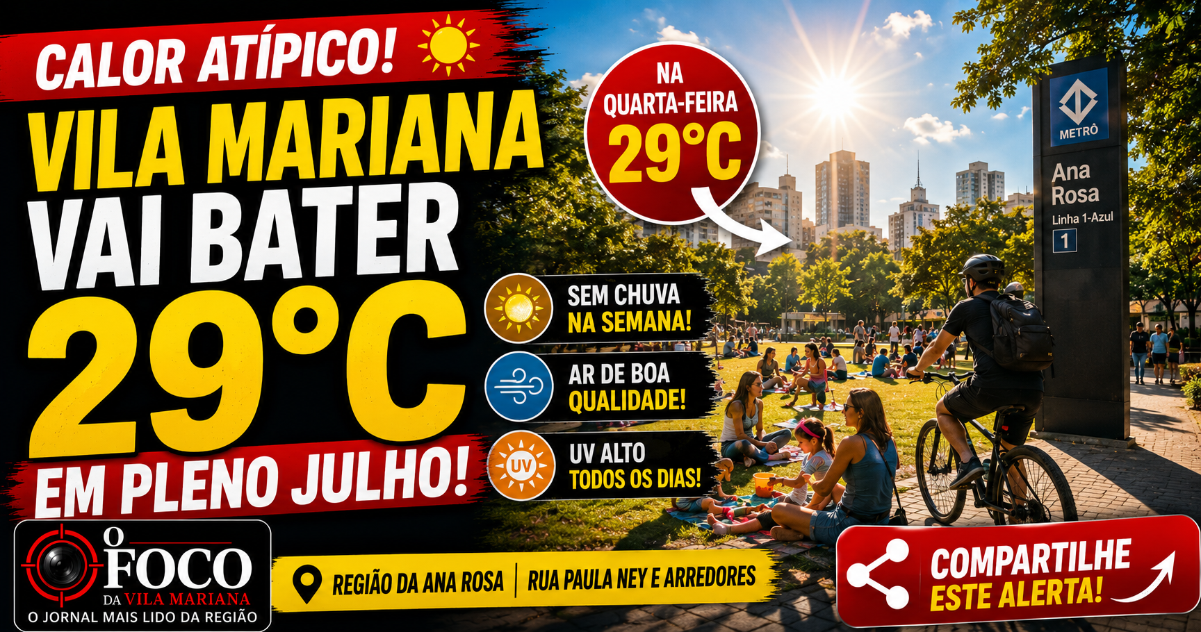 Pessoas aproveitando dia de sol forte e calor atípico em praça da Vila Mariana em pleno julho