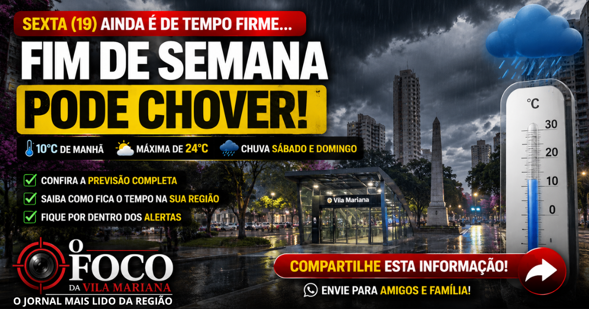 Moradores caminham na Vila Mariana antes da chegada da chuva prevista para o fim de semana