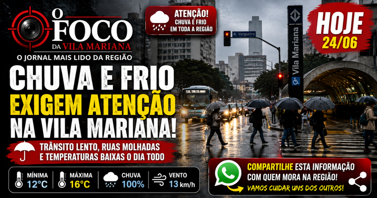 🌧️ Chuva e frio exigem atenção na Vila Mariana HOJE (24); veja como o tempo pode afetar sua rotina