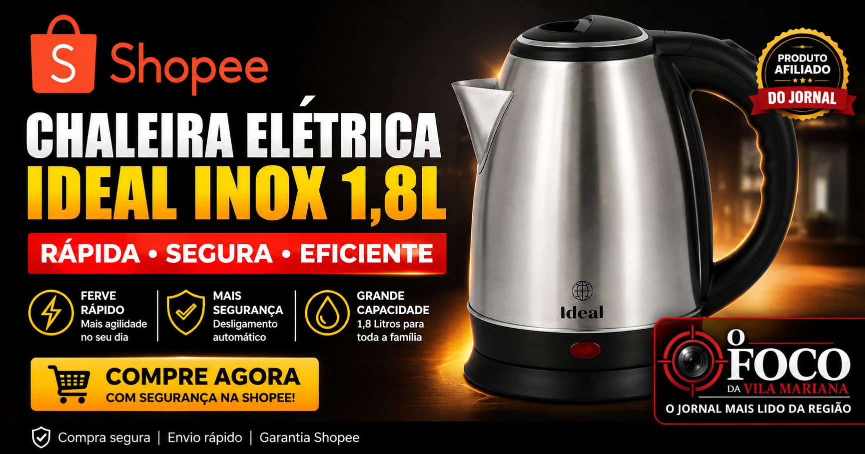 Chaleira Elétrica 1.8Lts 1000W 127V Inox - 1 Chaleira Elétrica 1.8Lts 1000W 127V Inox -