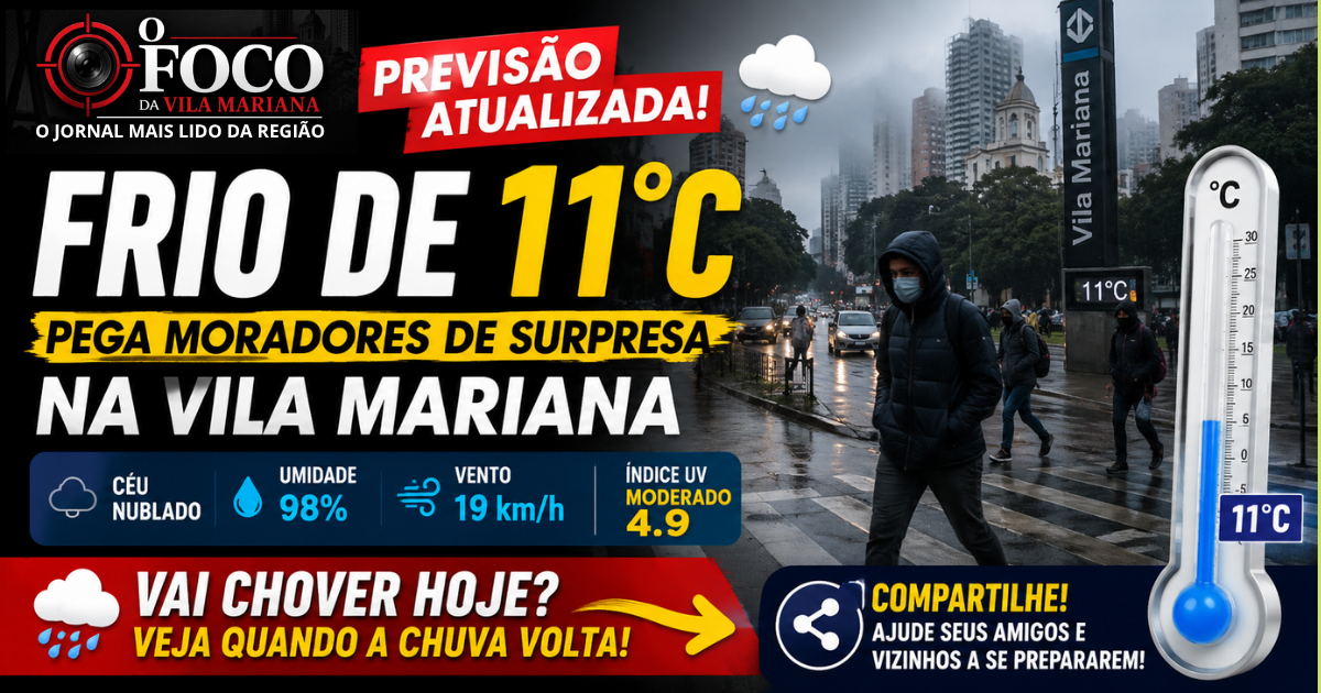 Frio de 11°C pega moradores de surpresa; veja quando a chuva volta à Vila Mariana