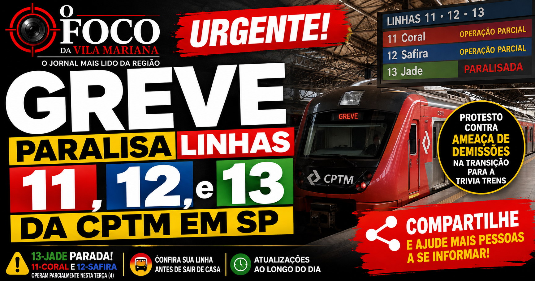 Trem parado em estação da CPTM em São Paulo durante greve dos ferroviários