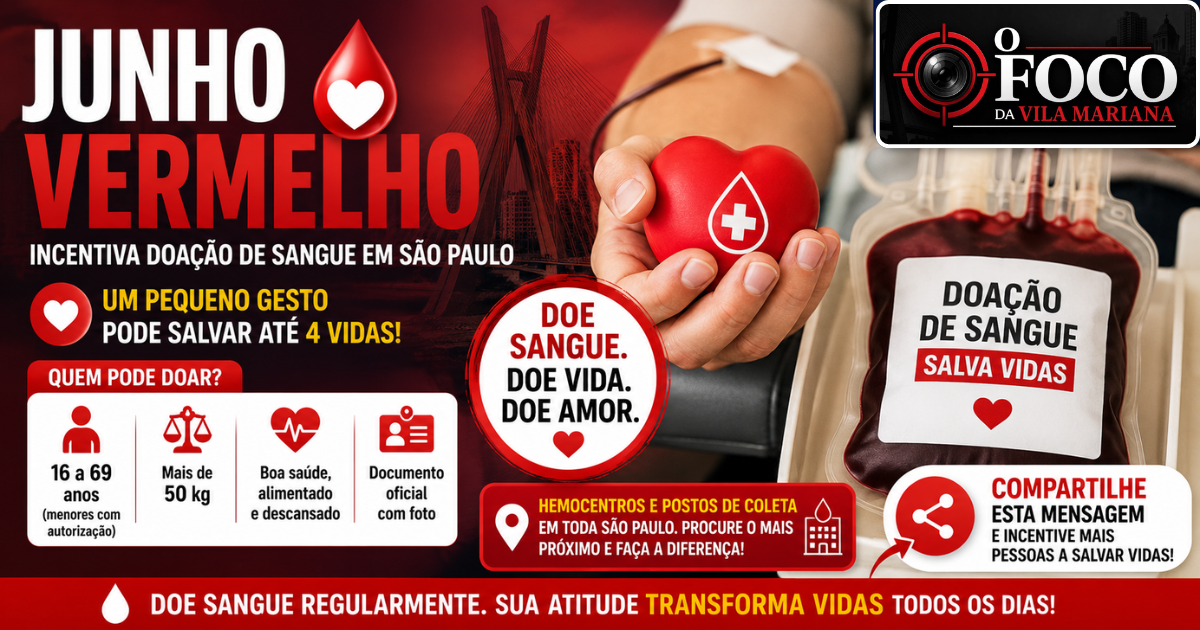 Campanha Junho Vermelho incentiva doação de sangue em São Paulo durante o inverno