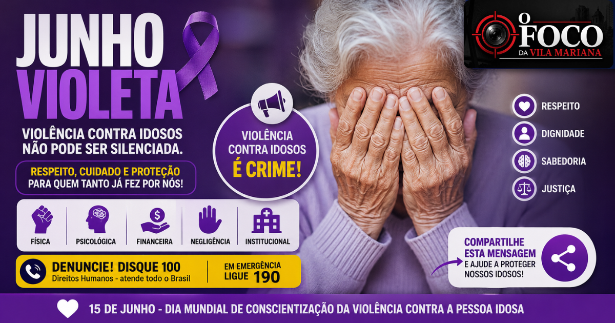 Campanha Junho Violeta conscientiza sobre violência contra idosos na Vila Mariana e região de São Paulo