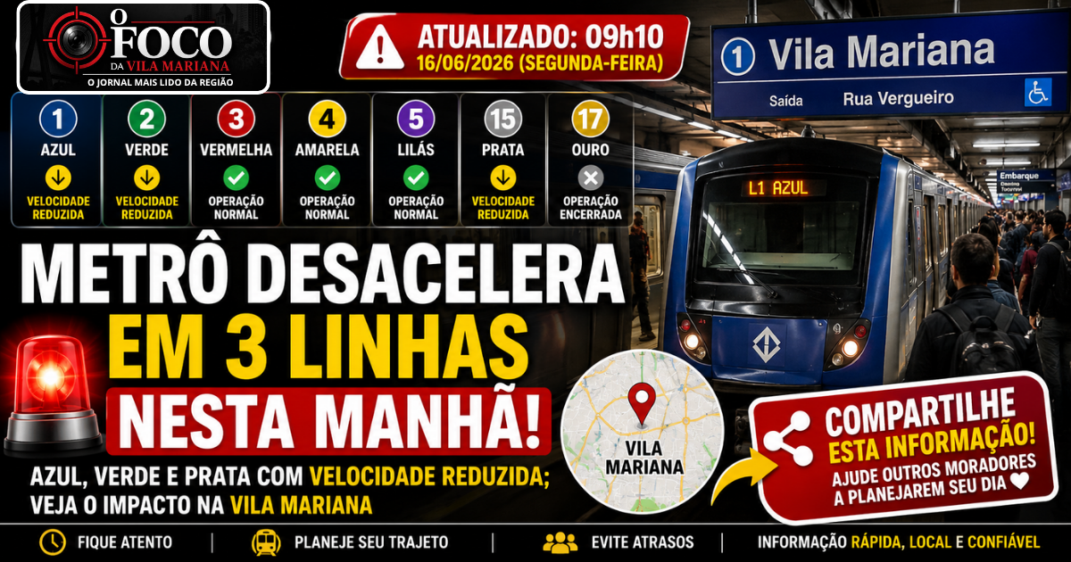 Passageiros aguardam embarque na Estação Vila Mariana da Linha 1-Azul durante operação com velocidade reduzida no metrô de São Paulo.