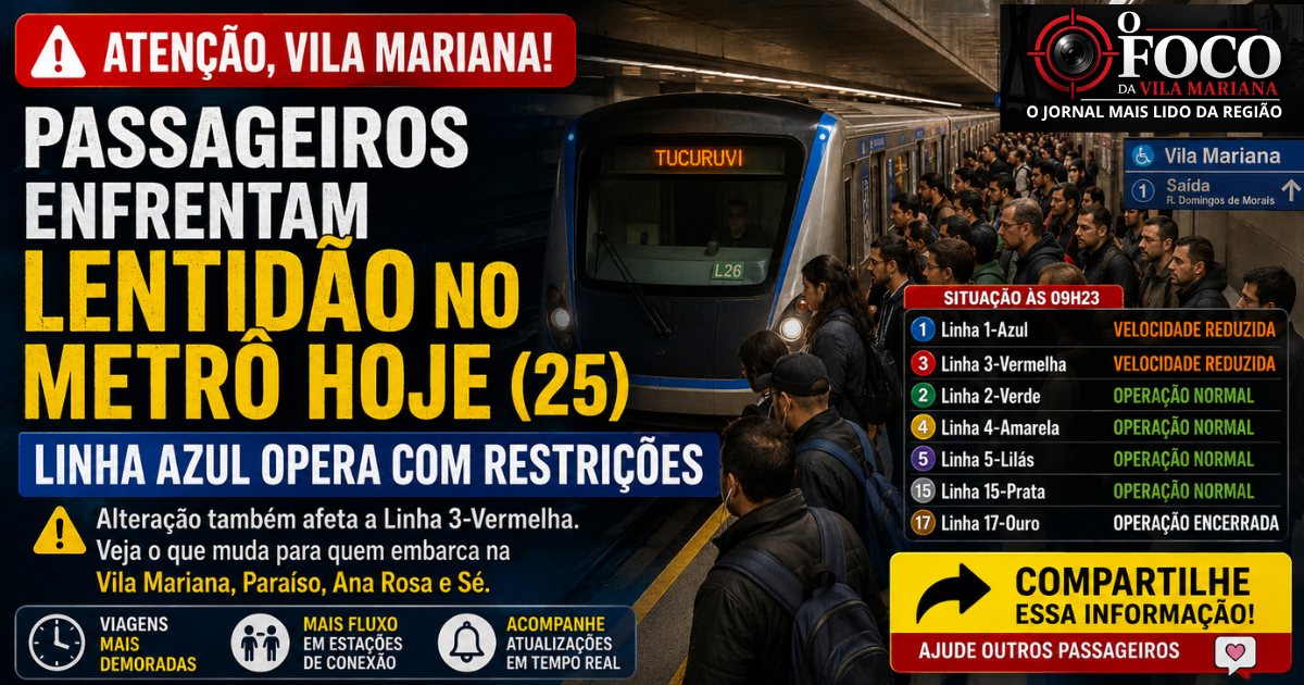 🚇 Passageiros da Vila Mariana enfrentam lentidão no Metrô nesta quinta-feira (25); Linha Azul opera com restrições