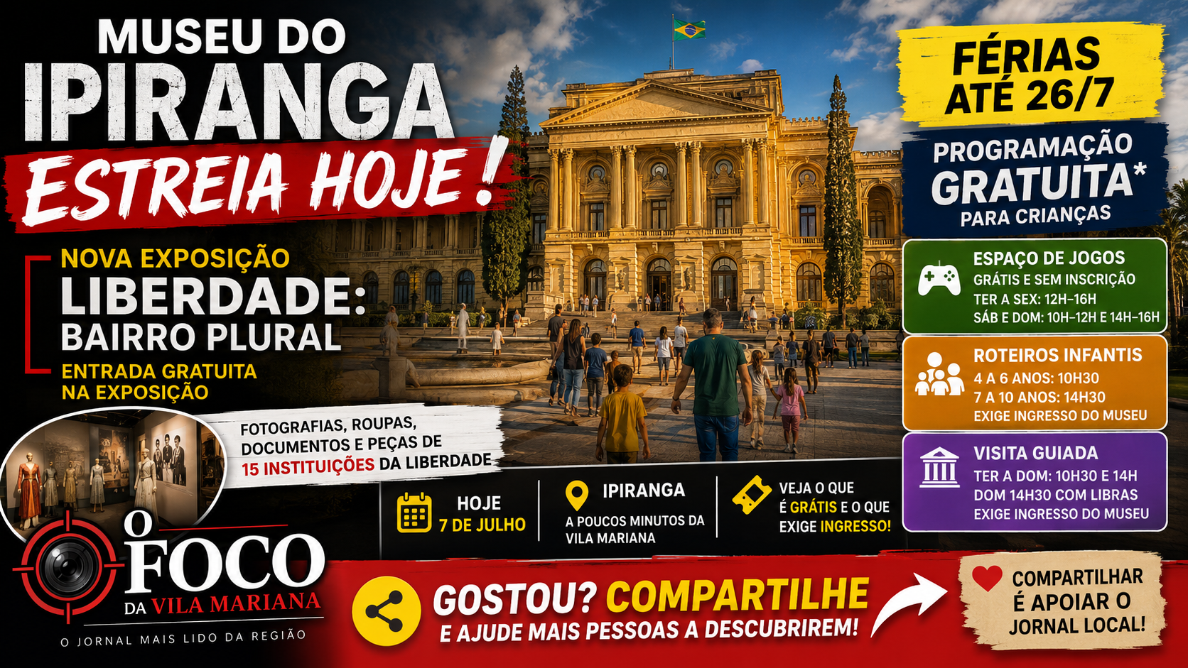 Museu do Ipiranga Estreia Hoje Nova Exposição e Segue com Programação Gratuita de Férias