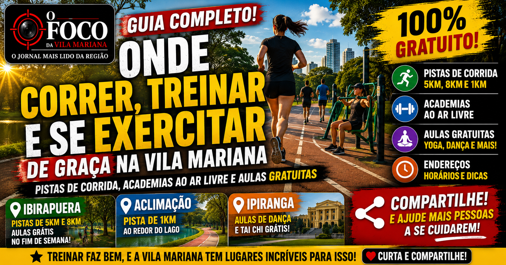 Pessoas correndo e se exercitando ao ar livre no Parque Ibirapuera, Vila Mariana, São Paulo