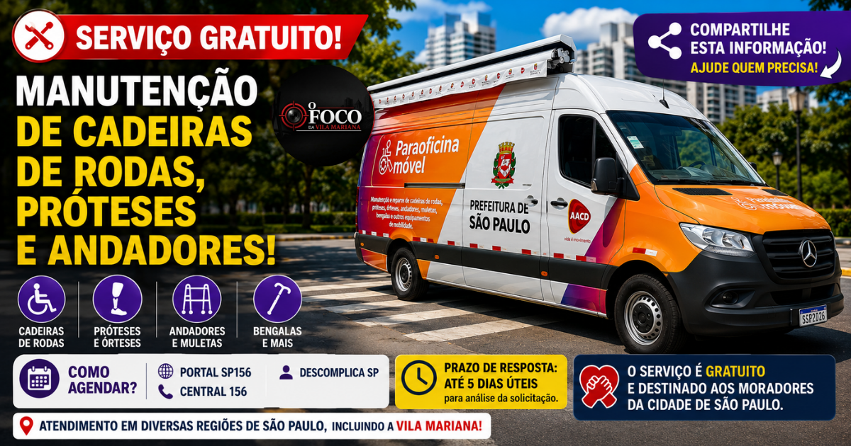 Van da Paraoficina Móvel realizando manutenção gratuita em cadeira de rodas em São Paulo