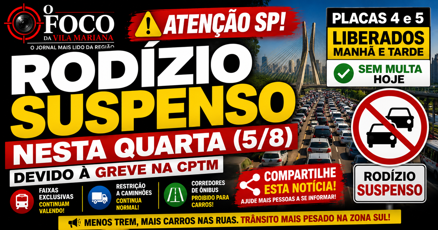 Sinalização de trânsito em rua de São Paulo informando sobre regras de rodízio de veículos