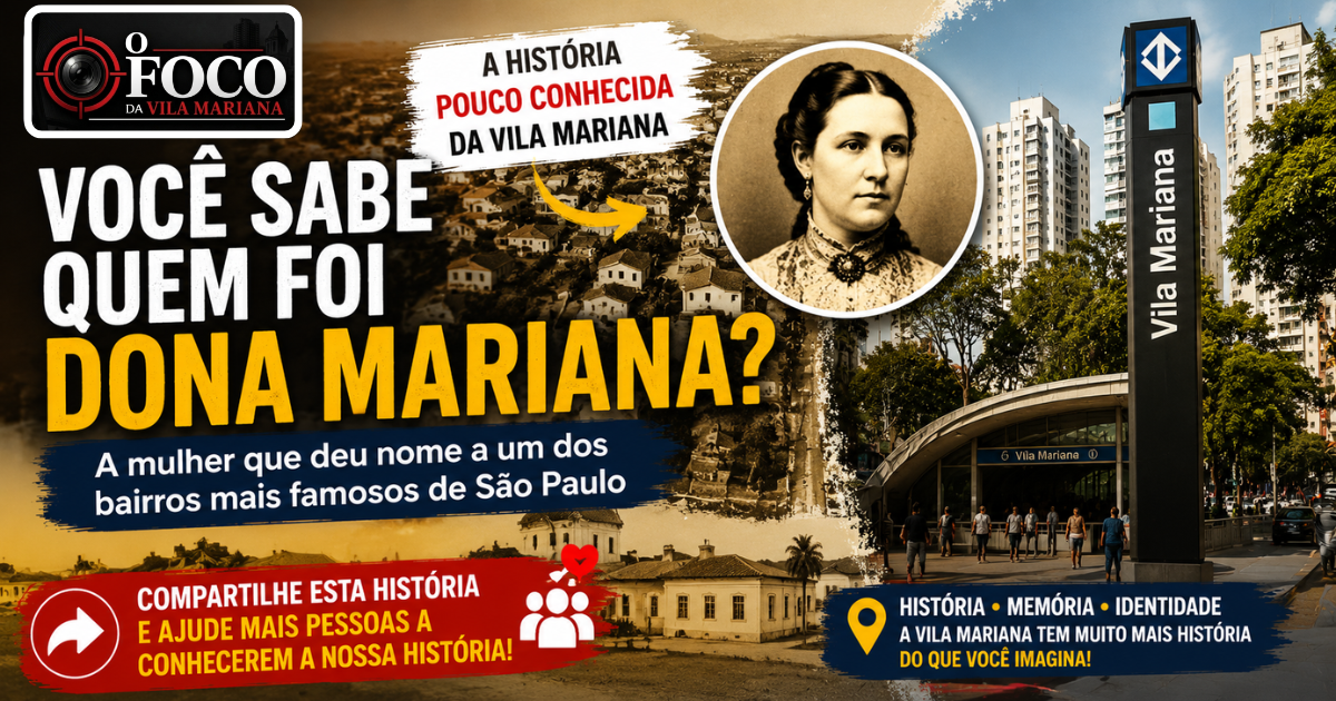 Montagem histórica mostrando a antiga Vila Mariana e a origem do nome do bairro em São Paulo