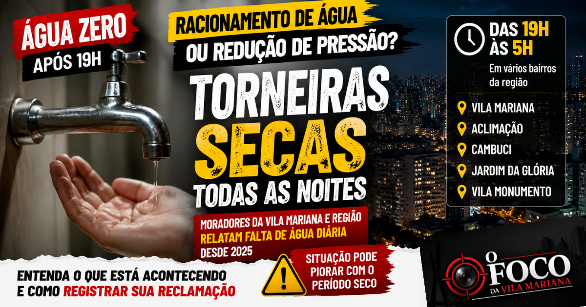 Racionamento de água ou redução de pressão? Moradores da Vila Mariana e região relatam torneiras secas após 19h