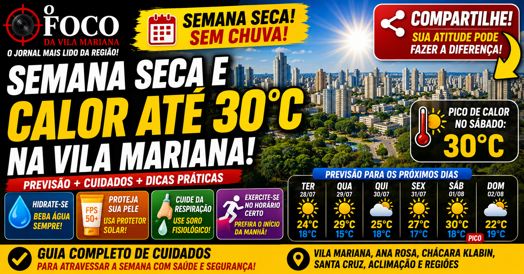 Céu limpo e sol sobre a Vila Mariana, São Paulo, em dia seco desta terça-feira