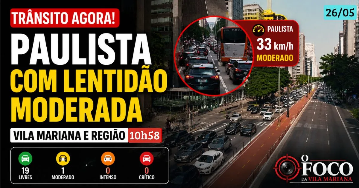 Trânsito na Vila Mariana AGORA HOJE (26): Paulista tem lentidão moderada e 23 de Maio segue livre