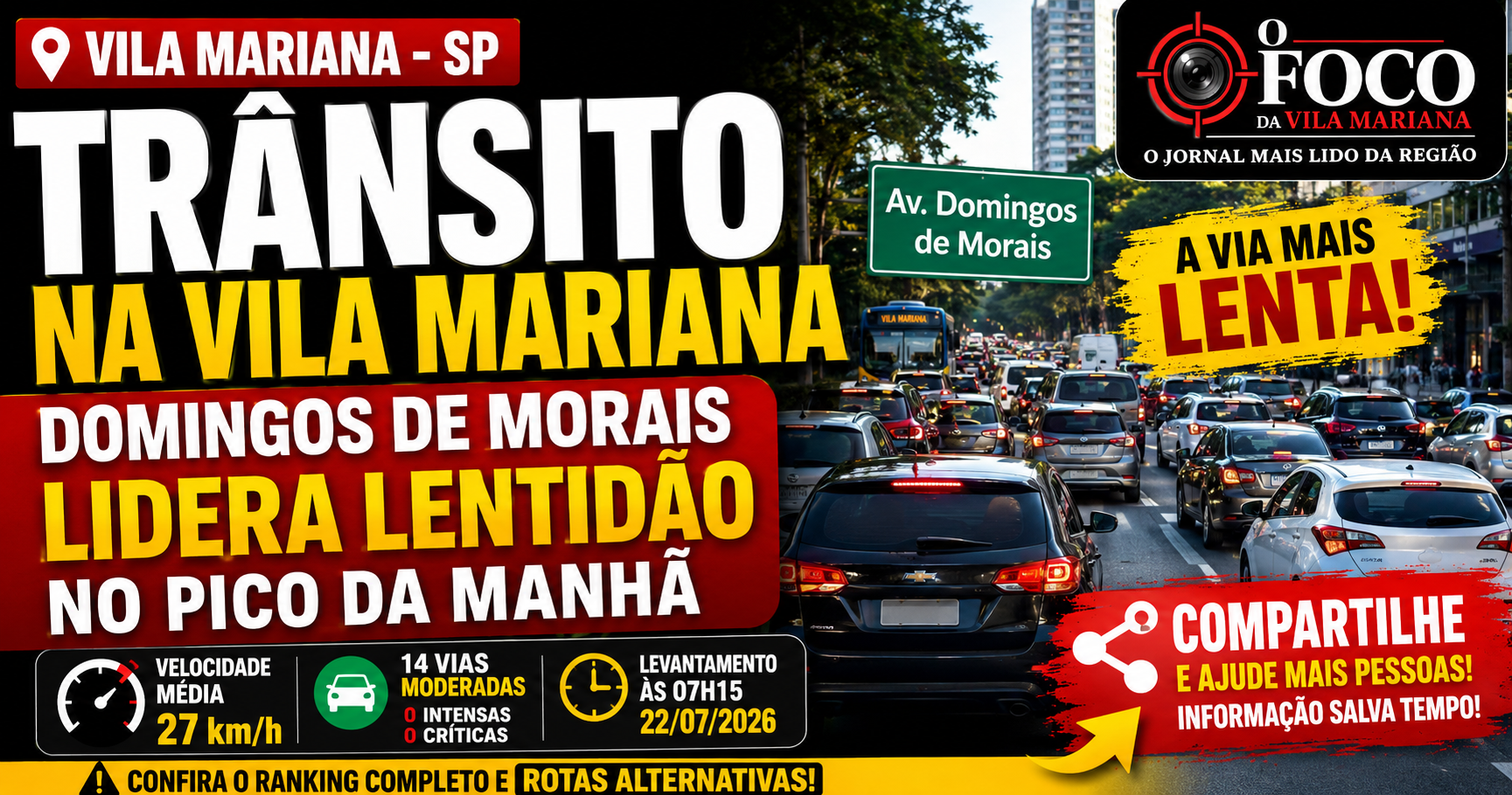 Avenida Domingos de Morais com trânsito no pico da manhã na Vila Mariana, São Paulo