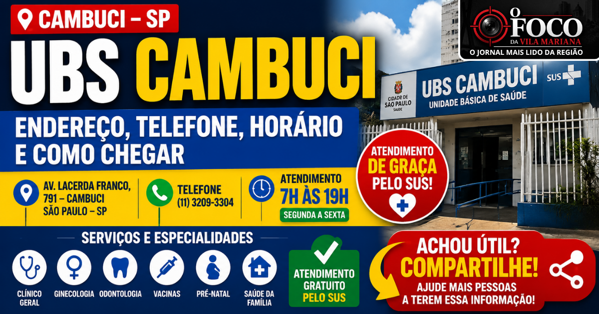 Fachada da UBS Cambuci, unidade básica de saúde na Av. Lacerda Franco, bairro Cambuci, São Paulo