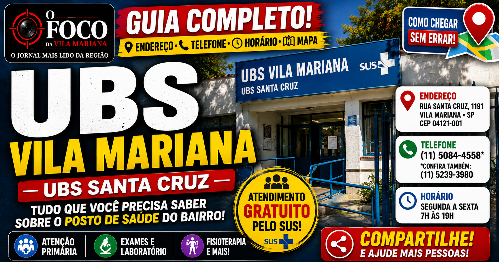 Fachada da UBS Vila Mariana (UBS Santa Cruz), na Rua Santa Cruz, bairro Vila Mariana, São Paulo