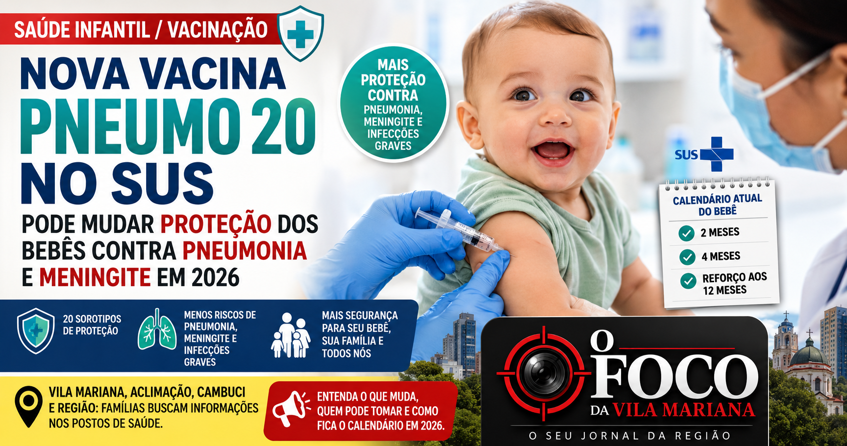 Nova vacina Pneumo 20 no SUS pode mudar proteção dos bebês contra pneumonia e meningite em 2026