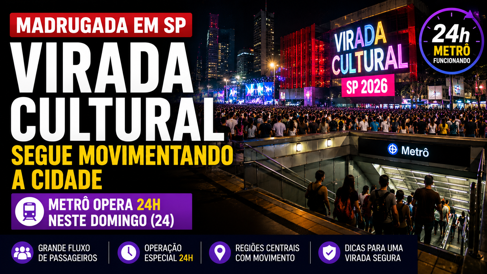 Virada Cultural segue movimentando SP na madrugada deste domingo (24); metrô opera 24h